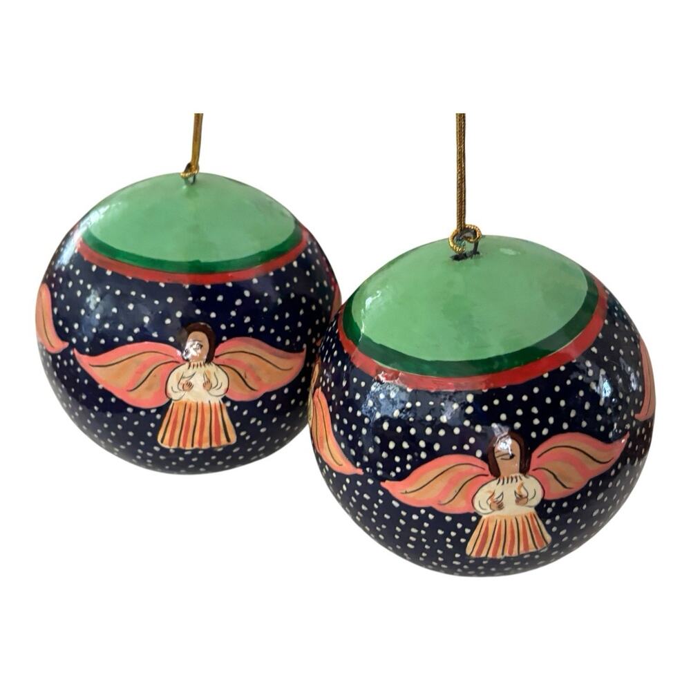 2 Traditional Handpainted Angel Ball Ornaments Holiday Christmas Tree Ornament